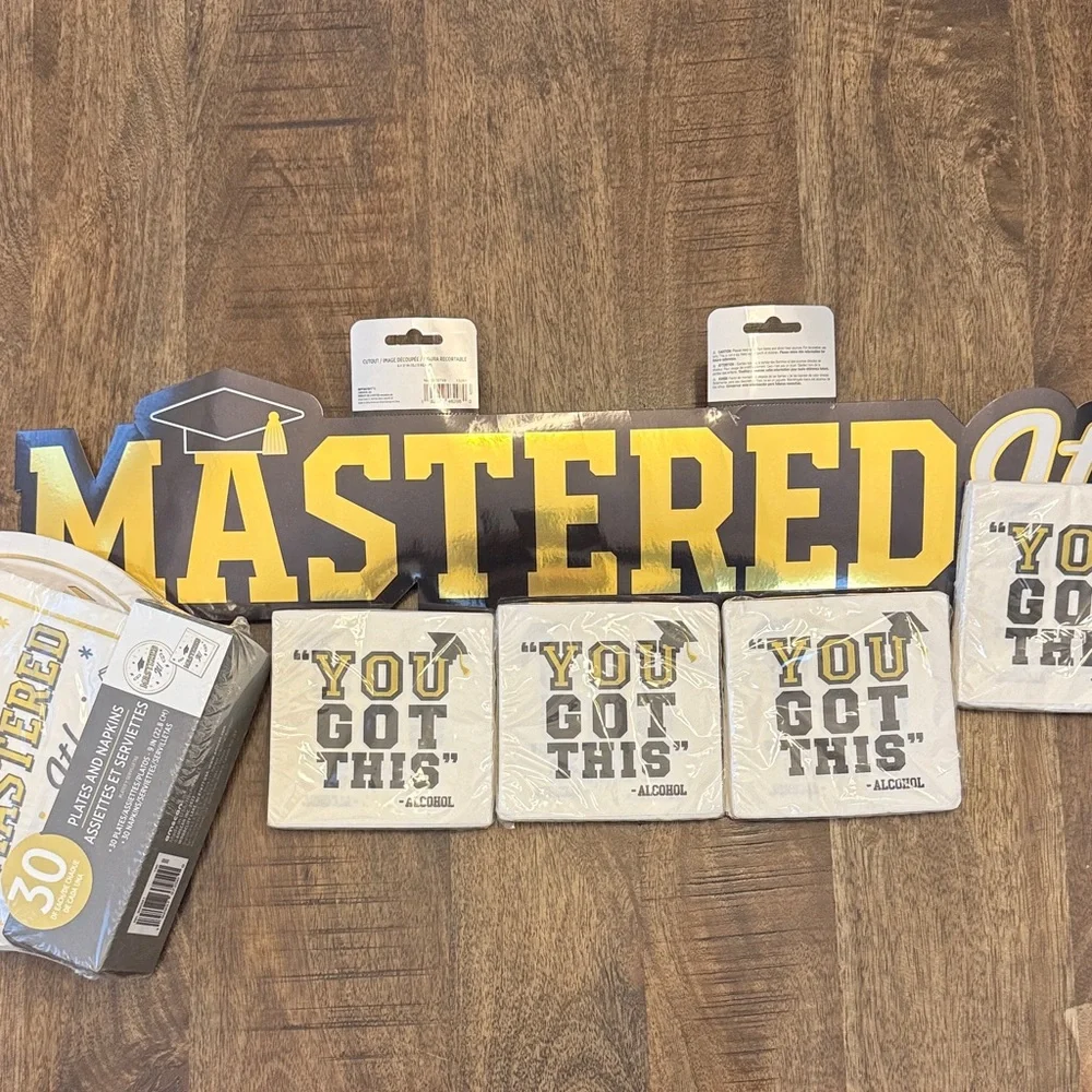 Graduation Party Plates & Napkins Set - White & Gold